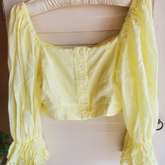 Hyfve Sunny Yellow Large Long-Sleeved Cotton Crop Top - Picture 5 of 11